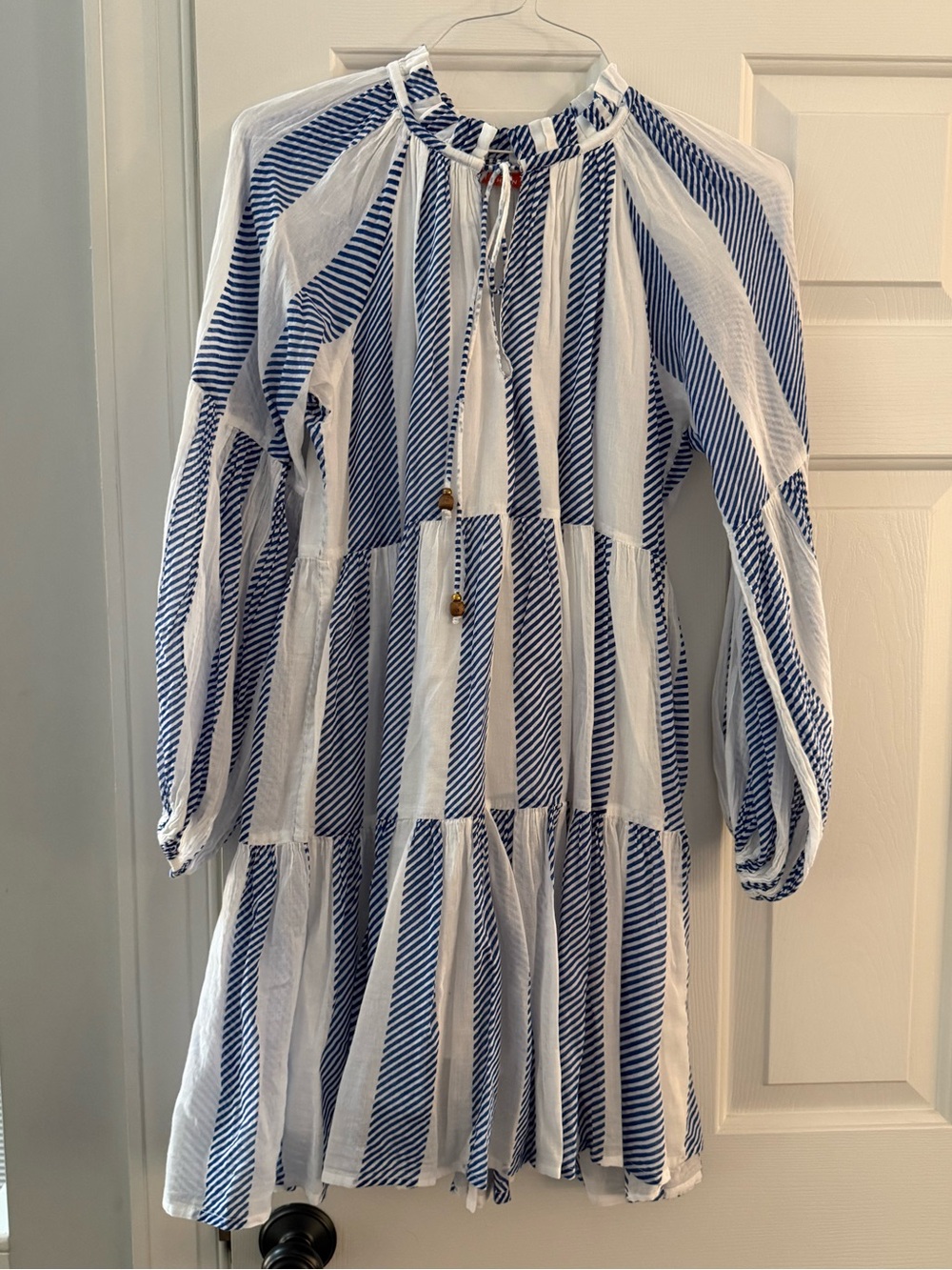 Oliphant Blue & White Striped Tiered Peasant Dress